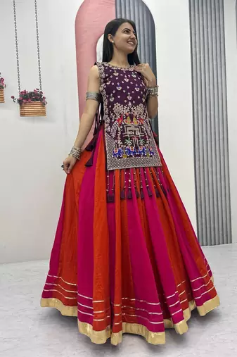 pink silk blend plain traditional lehenga choli with free size upto 42