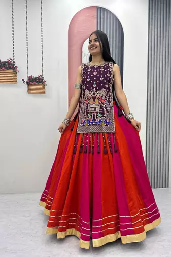 pink silk blend plain traditional lehenga choli with free size upto 42