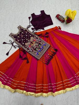 pink silk blend plain traditional lehenga choli with free size upto 42 4