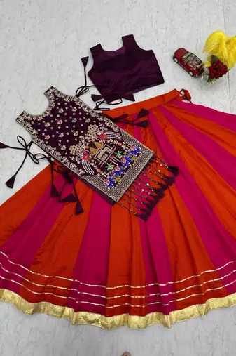 pink silk blend plain traditional lehenga choli with free size upto 42