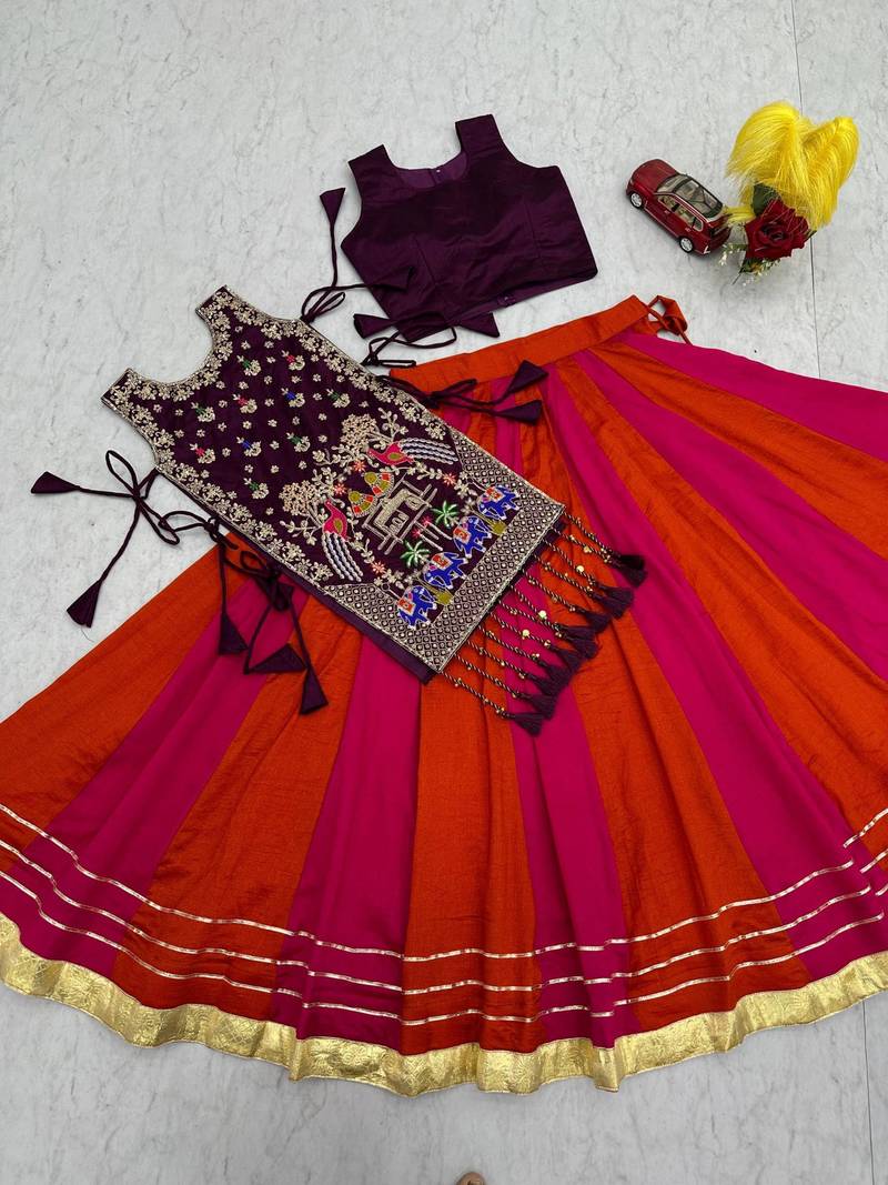 pink silk blend plain traditional lehenga choli with free size upto 42