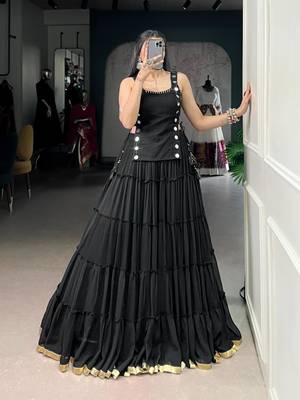 black rayon plain traditional lehenga choli with free size upto 42 1