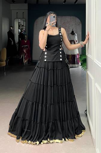 black rayon plain traditional lehenga choli with free size upto 42