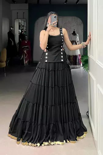 black rayon plain traditional lehenga choli with free size upto 42