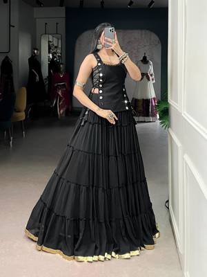 black rayon plain traditional lehenga choli with free size upto 42 2