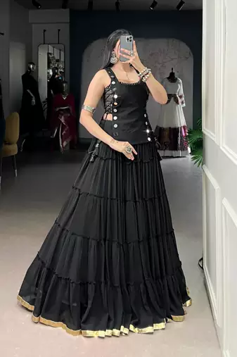 black rayon plain traditional lehenga choli with free size upto 42