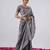 Pure grey designer border satin saree with unstitched blouse
