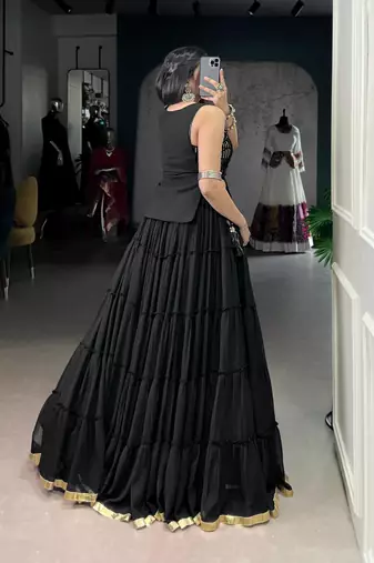 black rayon plain traditional lehenga choli with free size upto 42