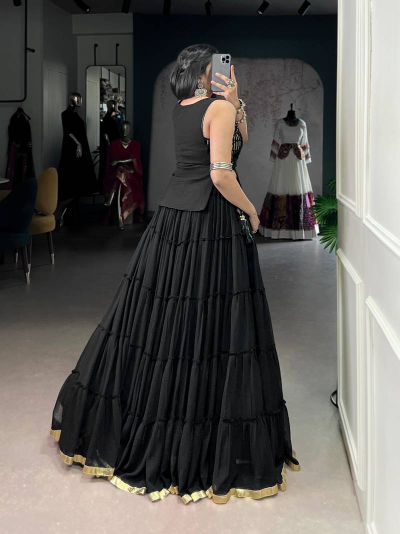 black rayon plain traditional lehenga choli with free size upto 42