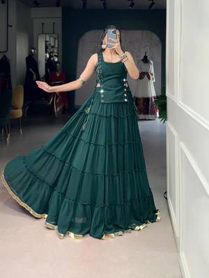 dark green rayon plain traditional lehenga choli with free size upto 42 1