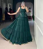 dark green rayon plain traditional lehenga choli with free size upto 42
