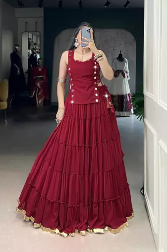maroon rayon plain traditional lehenga choli with free size upto 42