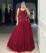 maroon rayon plain traditional lehenga choli with free size upto 42