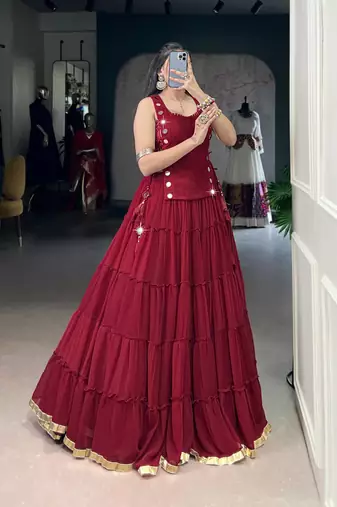 maroon rayon plain traditional lehenga choli with free size upto 42