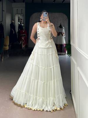 white rayon plain traditional lehenga choli with free size upto 42 1
