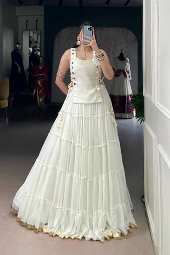 white rayon plain traditional lehenga choli with free size upto 42