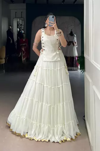 white rayon plain traditional lehenga choli with free size upto 42