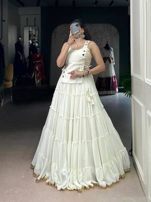 white rayon plain traditional lehenga choli with free size upto 42 2