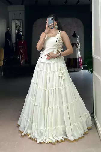 white rayon plain traditional lehenga choli with free size upto 42