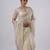Elegance cream hevay sequin and stone border satin saree with unstitched blouse