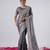 New collection grey hevay sequin and stone border satin saree with unstitched blouse