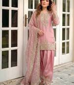 Light Pink Color Embroidery Sequence Work Silk Blend Salwar Suit