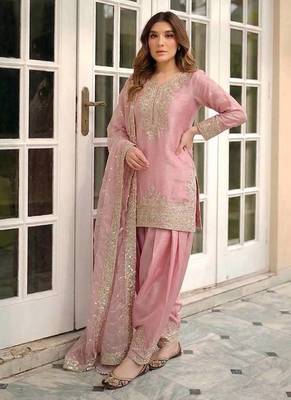 Light Pink Color Embroidery Sequence Work Silk Blend Salwar Suit 2