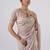 Celebrity inspired peach hevay sequin and stone border satin saree with unstitched blouse
