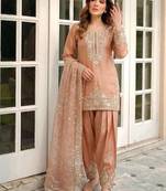 Peach Color Embroidery Sequence Work Silk Blend Salwar Suit
