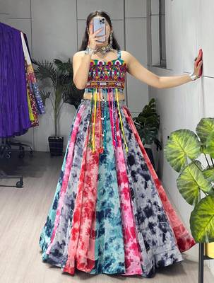 multicolor faux georgette printed traditional lehenga choli with free size upto 44 2