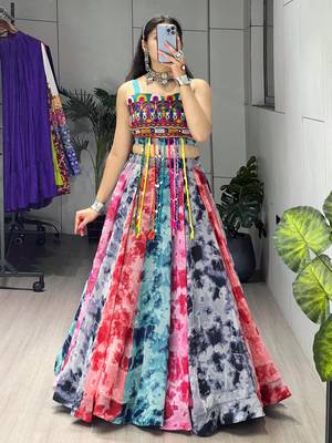 multicolor faux georgette printed traditional lehenga choli with free size upto 44 3