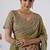 Floral olive heavy sequin border saree with unstitched blouse