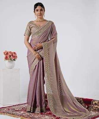 Embellished onion heavy sequin border saree with unstitched blouse 1