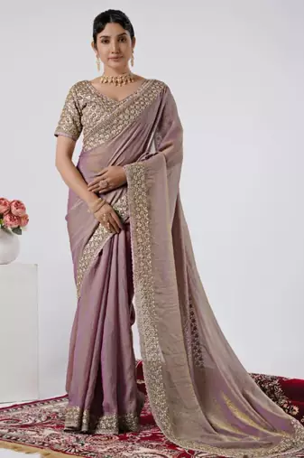 Embellished onion heavy sequin border saree with unstitched blouse