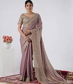 Embellished onion heavy sequin border saree with unstitched blouse