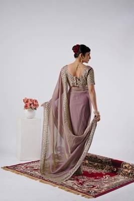 Embellished onion heavy sequin border saree with unstitched blouse 4