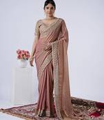 Ethnic peach heavy sequin border saree with unstitched blouse