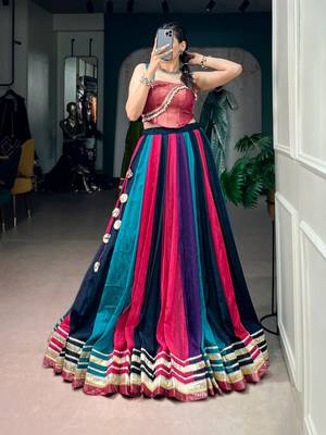multicolor chinon printed traditional lehenga choli with free size upto 42 2