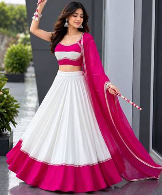 white cotton silk plain traditional lehenga choli with free size upto 42 1