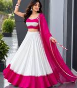 white cotton silk plain traditional lehenga choli with free size upto 42