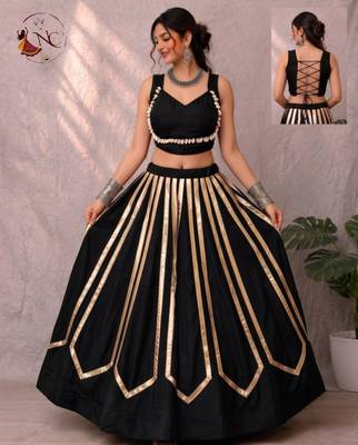 black rayon printed traditional lehenga choli with free size upto 42 1