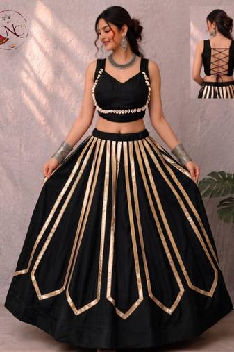 black rayon printed traditional lehenga choli with free size upto 42