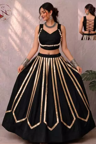 black rayon printed traditional lehenga choli with free size upto 42