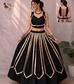 black rayon printed traditional lehenga choli with free size upto 42