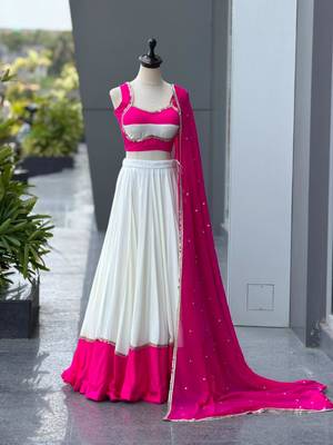 white cotton silk plain traditional lehenga choli with free size upto 42 4