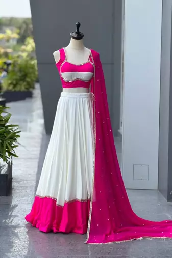 white cotton silk plain traditional lehenga choli with free size upto 42