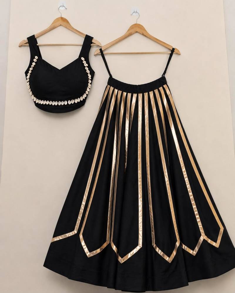 black rayon printed traditional lehenga choli with free size upto 42