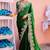 New collection bottle green embroidery border fandy satin saree with unstitched blouse