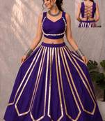 royal blue rayon printed traditional lehenga choli with free size upto 42