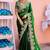 New collection bottle green embroidery border fandy satin saree with unstitched blouse
